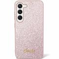 Samsung Galaxy S24 Guess Glitter Flakes Metal Logo Hybride Hoesje - Roze