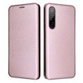 HTC Desire 22 Pro Portemonnee Hoesje - Koolstofvezel - Rosé goud