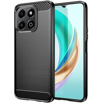 Honor X6b Geborsteld TPU Hoesje - Koolstofvezel - Zwart