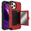 iPhone 12 Pro Max Hybrid Hoesje met Spiegel en Kaarthouder - Rood