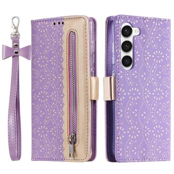 Lace Pattern Samsung Galaxy S23 5G Wallet Case - Paars