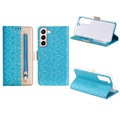 Lace Pattern Samsung Galaxy S22+ 5G Portemonnee Hoesje - Blauw