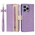 Lace Pattern iPhone 14 Pro Max Wallet Case - Paars