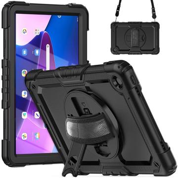 Lenovo Tab M10 Plus Gen 3 Heavy Duty 360 Cover met Polsbandje - Zwart