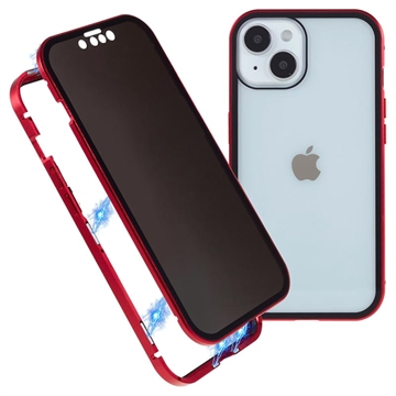 iPhone 15 Magnetisch Cover met Privacygehard Glas - Rood