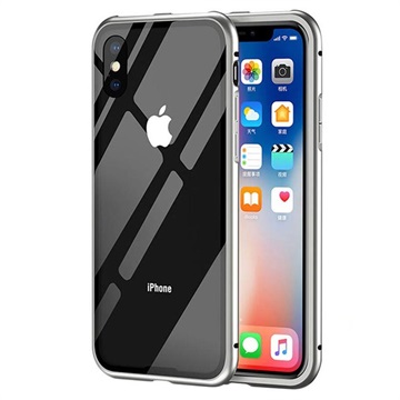 iPhone X Magnetisch Cover met Gehard glas Achterkant - Grijs