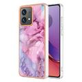 Motorola Moto G84 Marble Pattern Gegalvaniseerd IMD TPU Hoesje - Blauw / Roze