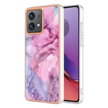 Motorola Moto G84 Marble Pattern Gegalvaniseerd IMD TPU Hoesje - Blauw / Roze