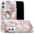 Marble Pattern Gegalvaniseerd IMD iPhone 12 mini TPU Hoesje - Wit / Roze