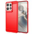 Motorola Edge 50 Pro Geborsteld TPU Hoesje - Koolstofvezel - Rood