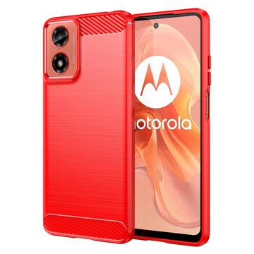 Motorola Moto G04/G24 Geborsteld TPU Hoesje - Koolstofvezel - Rood