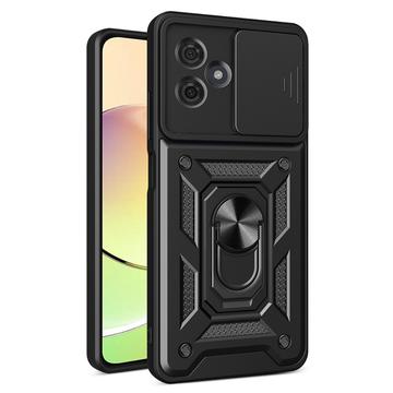 Motorola Moto G54 Rotary Ring Hybrid Case with Camera Shield - Black