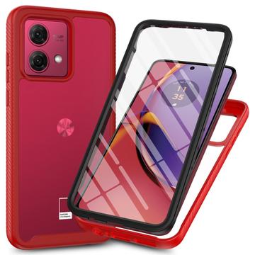 Motorola Moto G84 360 Bescherming Hoesje - Rood / Doorzichtig