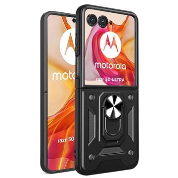 Motorola Razr 50 Ultra Hybride Hoesje met Ring Houder - Zwart