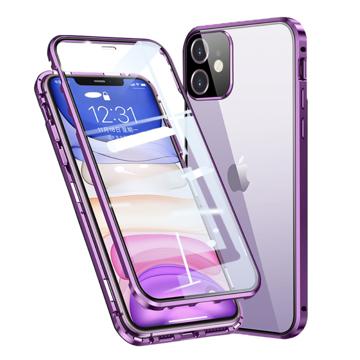 iPhone 11 Magnetisch Cover met Gehard Glas - Paars