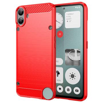 Nothing CMF Phone 1 Geborsteld TPU Hoesje - Koolstofvezel - Rood