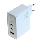 OTB USB GaN Oplader 100W - 2x USB-C & 1x USB-A, snel opladen met Power Delivery - Wit