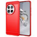 OnePlus 12 Geborsteld TPU Hoesje - Koolstofvezel - Rood