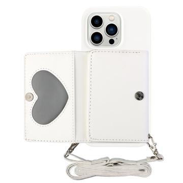 Heart-Serie iPhone 14 Pro Hoesje met Portemonnee en Riem - Wit