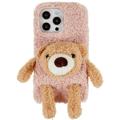 3D Plush Doll iPhone 14 Pro TPU Hoesje - Beige / Beer