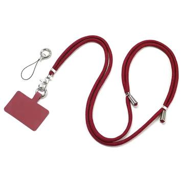 Polyester telefoonkoord verstelbaar 5mm nekband Crossbody mobiele telefoon riem met patch - Wijnrood