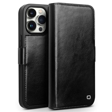 iPhone 15 Pro Max Qialino Classic Wallet Leren Hoesje - Zwart