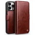 iPhone 15 Pro Max Qialino Classic Wallet Leren Hoesje - Donkerbruin