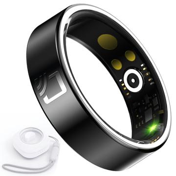 R20 Keramische Hars Gezondheidscontrole Smart Ring met Oplaaddoosje - Maat: 10/19.8mm - Zwart