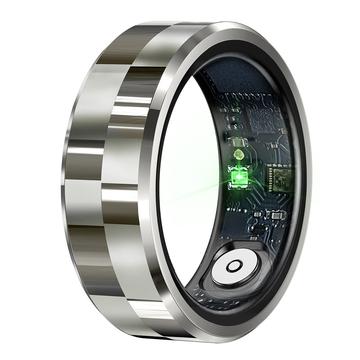 R9 Premium roestvrijstalen smart ring met oplaadetui - Maat: 11/20.6mm - Zilver