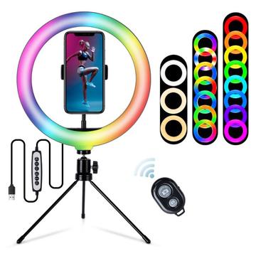 S26-RGB 10" USB-aangedreven RGB LED Ring Licht met Telefoonhouder voor Live Uitzending Make-up Selfie