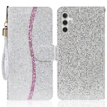 Samsung Galaxy A15 Stijlvol Glitter Portemonnee Hoesje - Zilver