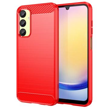 Samsung Galaxy A25 Geborsteld TPU Hoesje - Koolstofvezel - Rood