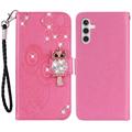 Samsung Galaxy A35 Uil Strass Portemonnee Hoesje - Hot Pink