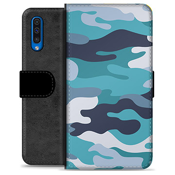 Samsung Galaxy A50 Premium Portemonnee Hoesje - Blauw Camouflage