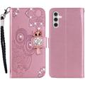 Samsung Galaxy A54 5G Uil Strass Portemonnee Hoesje - Roségoud