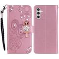 Samsung Galaxy A55 Uil Strass Portemonnee Hoesje - Roségoud