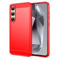 Samsung Galaxy S24 FE Geborsteld TPU Hoesje - Koolstofvezel - Rood