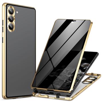 Samsung Galaxy S24 Magnetisch Cover met Gehard Glas - Privacy - Goud