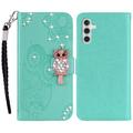 Samsung Galaxy S24 Uil Strass Portemonnee Hoesje - Cyaan