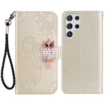 Samsung Galaxy S24 Ultra Uil Strass Portemonnee Hoesje - Goud