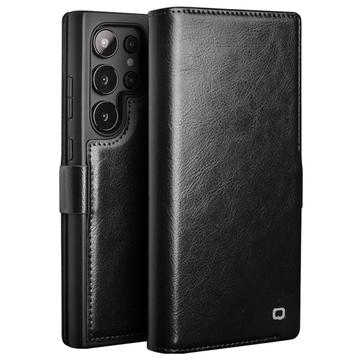 Samsung Galaxy S24 Ultra Qialino Classic Wallet Leren Hoesje - Zwart