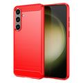 Samsung Galaxy S24+ Geborsteld TPU Hoesje - Koolstofvezel - Rood