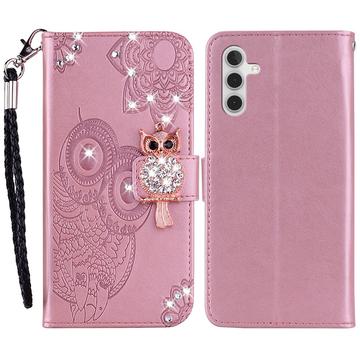 Samsung Galaxy S24+ Uil Strass Portemonnee Hoesje - Roségoud