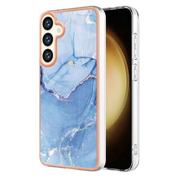 Samsung Galaxy S25 Marble Pattern Gegalvaniseerd IMD TPU Hoesje - Blauw