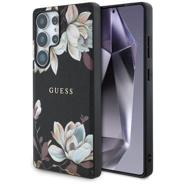 Samsung Galaxy S25 Ultra Guess Grained Printed Flower Pattern Hoesje - MagSafe Compatibel - Zwart