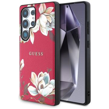 Samsung Galaxy S25 Ultra Guess Grained Printed Flower Pattern Hoesje - MagSafe Compatibel - Fuchsia