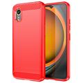 Samsung Galaxy Xcover7 Geborsteld TPU Hoesje - Koolstofvezel - Rood