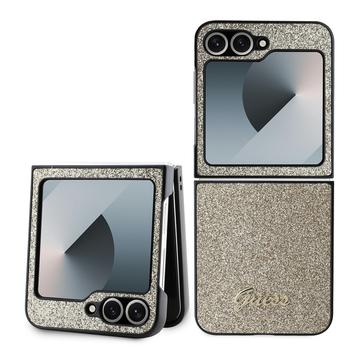 Samsung Galaxy Z Flip6 Guess Glitter Flakes Metal Logo Hybride Hoesje - Goud