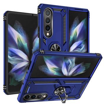 Samsung Galaxy Z Fold4 Hybride Hoesje met Metalen Standaard - Blauw