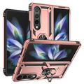 Samsung Galaxy Z Fold4 Hybride Hoesje met Metalen Standaard - Rosé goud